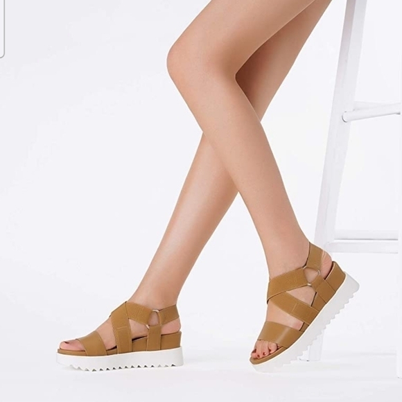 DREAM PAIRS Women’s Open Toe Platform Wedge Sandals, Tan Colored, Sz 8 - Picture 4 of 5